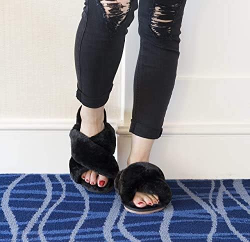 Ženske pahuljasto mekane krzna papuče s flip-flopa sa otvorenim vrhom, ugodne kućne sandale od pjene sa efektom
