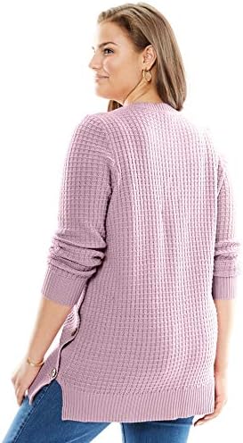 Žena u žensku odjeću Plus Size Bočna tipka V-izrez u Obliku Blebetanje Termalni pletene Džemper, Pulover