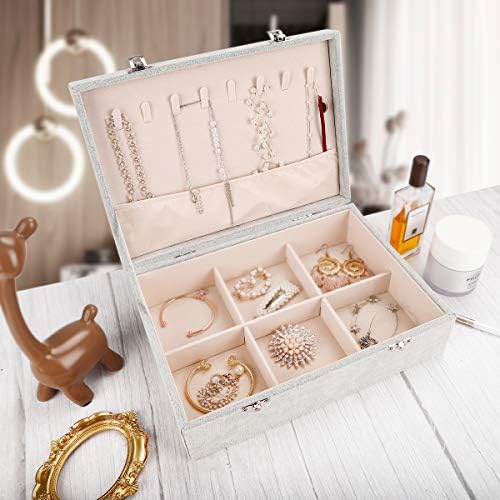 Mebbay Baršun kutija za nakit Organizatori Dvoslojni kutije za nakit za žene Ogrlica i Naušnice-roze Narukvice