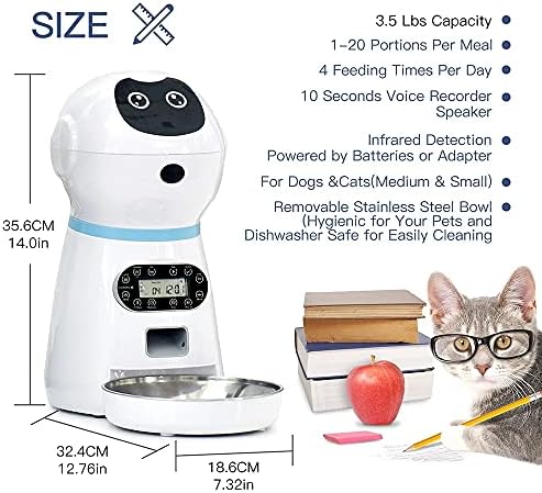 Nufun 3,5 Litara, Automatski Ulagač Za Pse i Mačke,10 sekundi Diktafon Interni Automatski Dodavači s Vremena