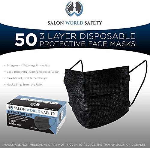 TCP Global Salon World Safety - Crne Zaštitne Maske za Jednokratnu upotrebu 3-slojni OZO