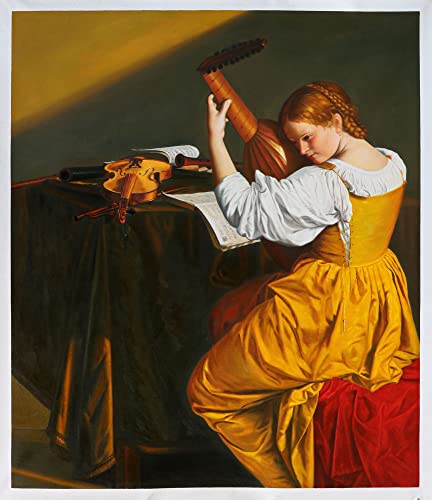 Лютнист - Orazio Джентилески ručno oslikana uljem tocno slike, divan portret glazbenik u oštrom od zlata haljine,