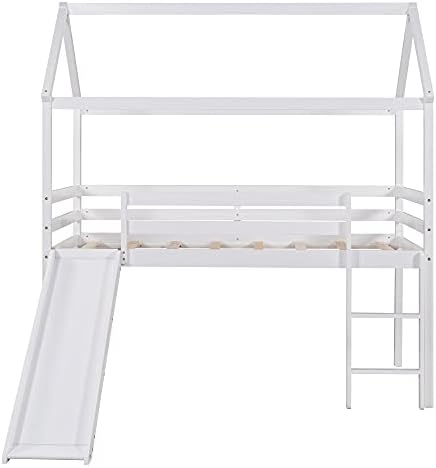 Okvir kreveta u potkrovlju U obliku kuće Merax Nije potrebna Opružni kutija sa stubištem i toboganom za djecu,