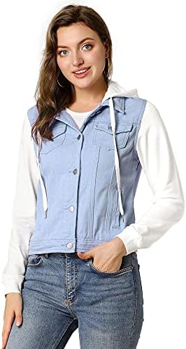 Višeslojne traper jakna s kapuljačom na завязках Allegra K za žene s džepovima W