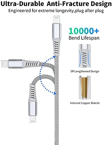Lightning kabel za punjač iPhone [Certificiran od strane Apple MFi] 3 pakiranje 8-inčni najlon, pleteni Kabel