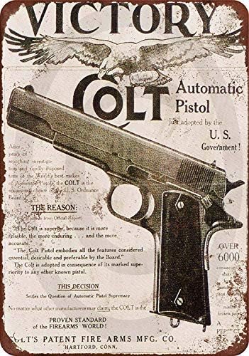 Жестяная firma Keviewly 8 w x 12 u Brijač Pub Smiješno Dekor Umjetnost Colt M1911 Pobjeda Starinski Izgled Metalni