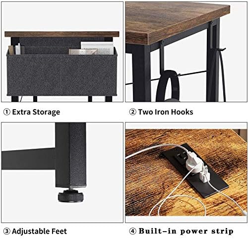 Računalni stol S Ugrađenim Utičnicom 47-inčni Mali Desk Za Kućni Ured,Crni Metalni Okvir