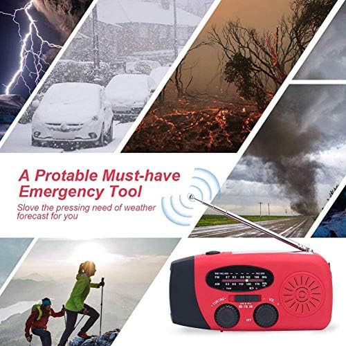 Yinrunx -Disaster Solarni Radio s ručnim pogonom - Vremenski radio Aiworth AM/FM/NOAA, Prijenosni Radio za opstanak