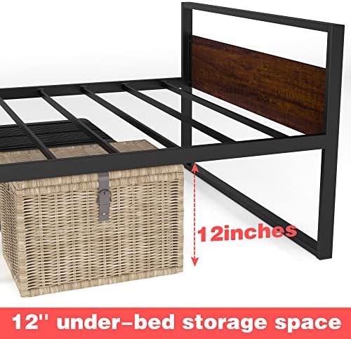 Okvir kreveta na metalnoj platformi Weehom s modernim drvenim uzglavljem 12 inča Za pohranu pod krevetom,Okvir