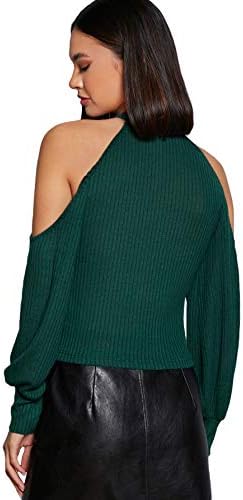 Romwe Ženski neobrađeni rub s otvorenim hladnim ramenima Top dugi Rukav od меланжевого пуловера t-Shirt