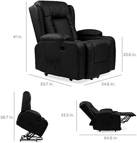 Najbolji Izbor Proizvoda Električna Stolica za masažu s mekanim stolica, Podesiva Namještaj za Leđa, Leđa, Noge u 3 položaja, USB priključak, Grijanje, Podmetače, Bočna tipka za jednostavan pristup-Crna
