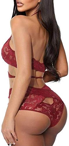 ONHUON Plus size lingerie,Ženska seksi komplet od 2 predmeta, cvjetne čipke ženska košulja, body, grudnjak i