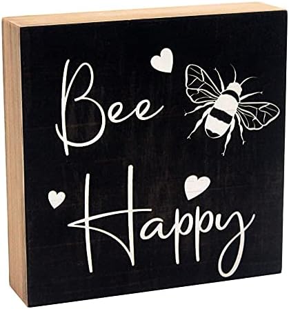 Na stopalu 5,9 x 5,9 cm, Znak je Crne kutije,Ukrasne drvene pločica - 'tvrdi malo pčela' sretna