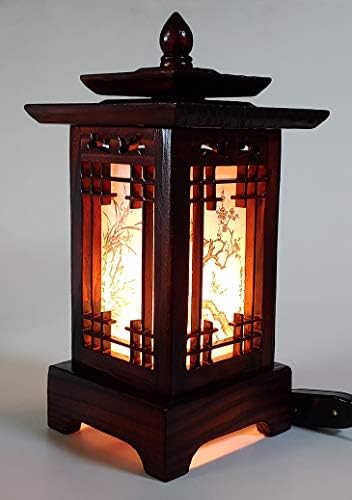 Rezbareni Drveni Žaruljica Ručne Tradicionalni Korejski Prozor Dizajn U Stilu Art Deco-Svjetlo Smeđa Azijski Istok Noćni Spavaća Soba Naglasak Neobičan Stolna Lampa (Pagoda)