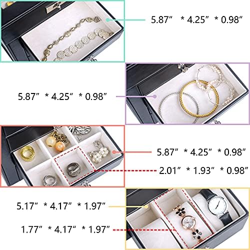 Kutija za nakit Kendal za žene, 5-sloj kožna kutija za nakit s rotirajućim dizajnom, Torbica-organizator za nakit za ogrlice, prstenje, nakit