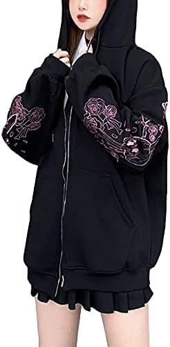 Ženska Y2K E-Girl Негабаритная majica dugi rukav po cijeloj površini Majica zip sa kapuljačom 90-ih godina Винтажно-smeđa