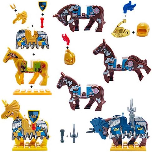 Pribor za Srednjovjekovnog oružja Igračka-blok Vitezova s figuricama (10 Kompleta Oružja i 4 Seta Konja i 10