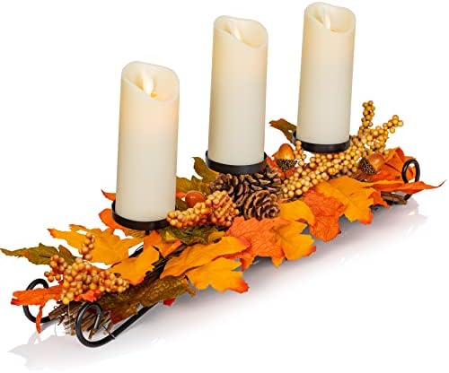 Bogato ukrašen Svijećnjak od maple leafs - Tematski Svijećnjak na temu Jesenje žetve na Dan Zahvalnosti, Centralno