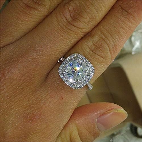Modni prsten Jastuk Rez 4 karat 5A Cirkon je Kamen, Srebro 925 sterling Sjajna Pola Puna Dijamant Kvadrat Zaručnički