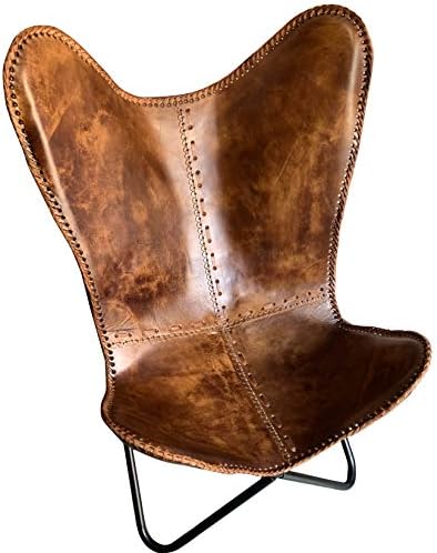 Smeđa kožna fotelja/Kožna fotelja-leptir za uređenje doma/Poslao Leder_artesanía