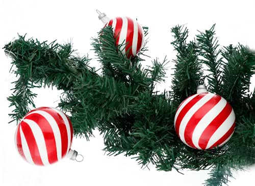 Božićne dekoracije su u crvenu i bijelu traku Staklene kugle, Set od 12, Ručni rad i obojene u Meksiku, 2,4