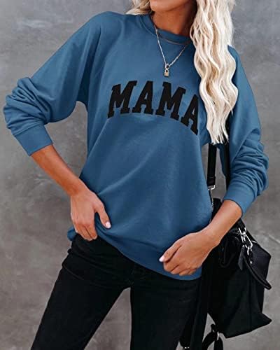 LEEDYA Ženske košulje dugih rukava Mama s grafičkim uzorcima Svakodnevne veste s okruglog izreza Slobodan pulover Vrhovima