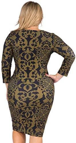 ICONOFLASH Donje Maksi Midi-haljina 3/4 rukava, okrugli izrez, приталенные haljine s izborom veličine Plus
