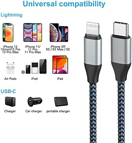 USB kabel C za munje, 10 METARA 2 Kom 20 W Certificirani MFi Brzi punjač za iPhone Sinkronizacija Najlon, pleteni