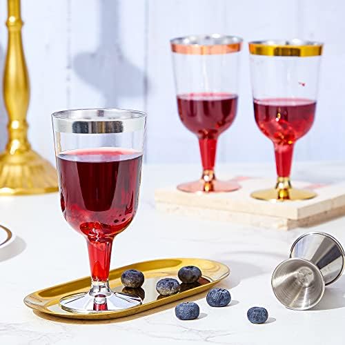 N9R 30 Komada Plastičnih čaša za vino sa okviri od ružičastog zlata, 6 unci Plastične čaše za vino na nozi,