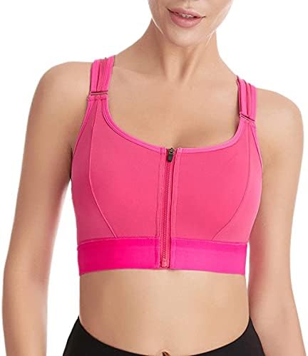 Ouno Padded Straps Sports Bra for Women Zip Front Workout Yoga