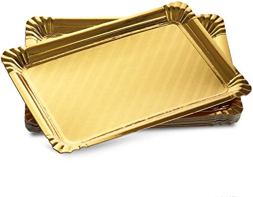 12 Pakiranje Zlatne Posude Za Serviranje, Jednokratno Pravokutni Ladica Za Cookie U Trajanju Od Papira Kartona.