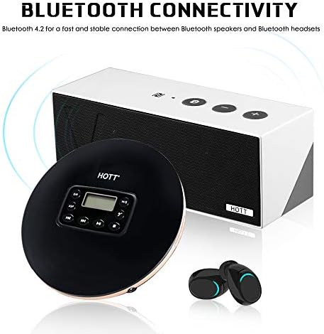 HOTT CD711T Bluetooth Prijenosni CD-player Punjiva za kućne putovanja i automobila sa Стереонаушниками, Антишоковый-Crna