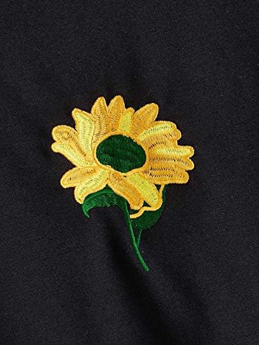 Romwe Ženska majica dugih rukava s cvjetnim ispis i vezom, Uzročno-pulover