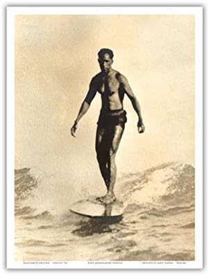 Vojvoda Каханамоку - Hawaiian surf - Vintage slika u tonu Sepije, napravljena Frank S. Warren c.1930 - Majstor umjetničke ispis 9 cm x 12 cm