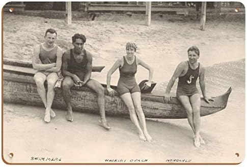 Vojvoda Каханамоку i prijatelji - Plivači na plaži Waikiki, Hawaii - Vintage fotografija u оттенке Sepija 1910-ih godina - Master-of-the-art print 9 cm x 12 cm