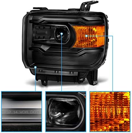 AmeriLite za 2014-2015 GMC Sierra 1500/15-2017 2500HD 3500HD Crna kvadratnom Projektor Zamjena prednjih Svjetala