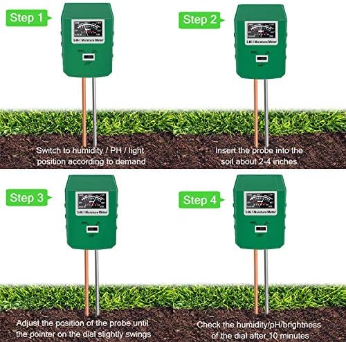 Mjerač vlage tla Bearbro,ph-metar tla 3-u-1 Set za određivanje vlage,Odlično za dom i vrt, travnjak, farme,