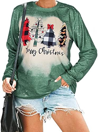 ASTANFY Majica sretan Božić za žene s otvorenim ramenima i dugih rukava, pulover s Božićnog stabla, lagana košulja