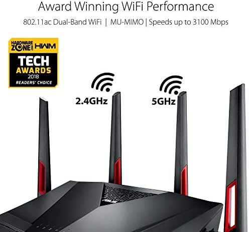 Igra router ASUS AC3100 WiFi (RT-AC88U) - dual-band gigabit Wireless router, Akcelerator igre WTFast, strujanje, Kompatibilnost sa AiMesh, Doživotno Internet sigurnost, Prilagodljiva QoS, MU-MIMO
