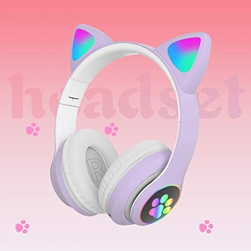 Igraonica za stereo Slušalice CALIDAKA sa mikrofonom,Slušalice s slatka mačka neko ušima,Jednostavno igraće slušalice s led pozadinskim osvjetljenjem, Bežične Bluetooth slušalice s саморегулировкой na uho za žene i djecu