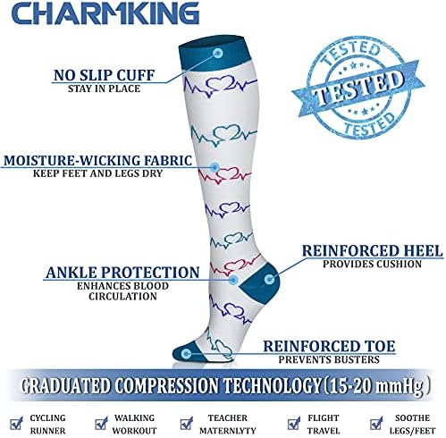 Kompresije čarape CHARMKING za žene i muškarce (6 parova) 15-20 mm hg. žlice. najbolje za atletiku, Trčanja,