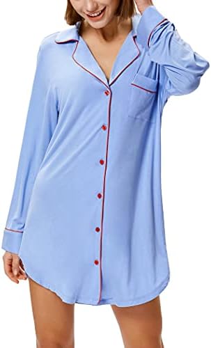 Zexxxy Ženske pamučne spavaćice s dugim rukavima na zakopčane Košulje za spavanje Za dječake Pidžama s urezima na ovratniku Pidžama S-XXL