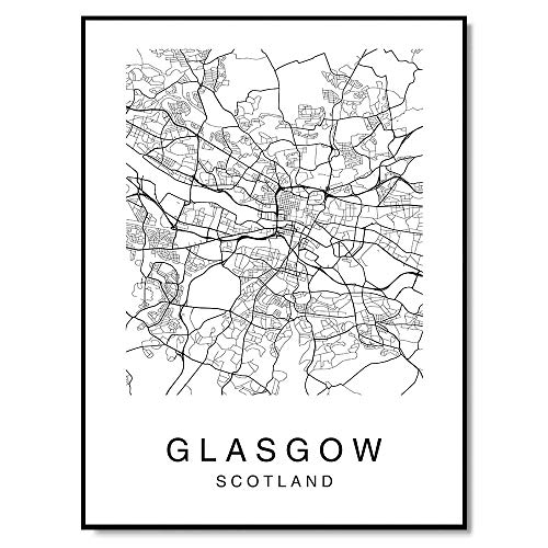 Karta Glasgow Zidno Slikarstvo Tisak Plakata Škotska Velika Britanija Karta Grada Ulica Crno - Bijela