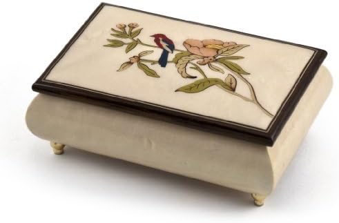 Neverovatna muzička kutija ručni rad od slonovače s umetak od ptica i cvijeća, Puno pjesama na izbor - Менуэт (Mozart)