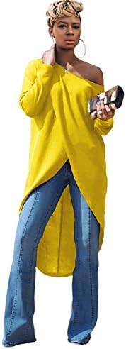 Andongnywell Ženska Svakodnevni V-izrez u obliku dugih rukava Visoka Niska Негабаритная Bluza Top Slobodna košulja