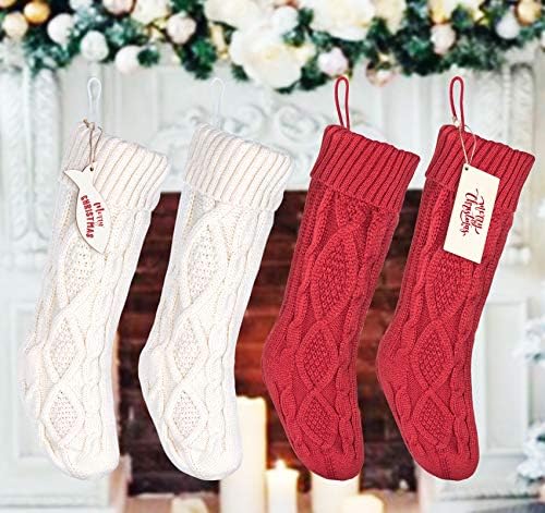 Prozirne Božićne Čarape 18 Kukičanih Božićne čarape 6 Komada Velika Bijela i crvena Božićni Viseći Čarapa za