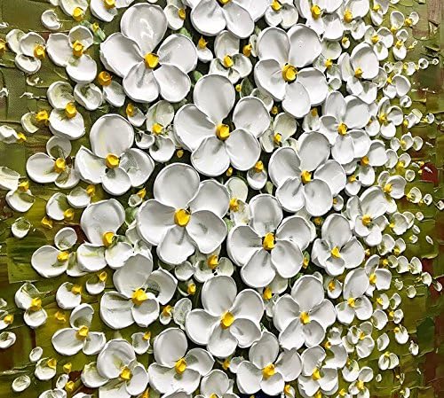 Asdam Art - Bijeli Cvijet u Vazi Zid Umjetnost Sažetak Cvjetni Uzorak Ulje Na Platnu, Okomiti umjetničko djelo za Dnevni boravak 24x48 inča