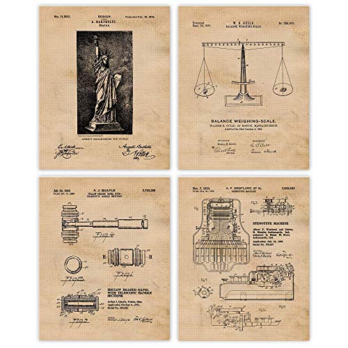 Berba grafike patenta plakata Zakon i red, Set od 4 (8x10) Fotografija bez okvira, Pokloni u stilu Art-dekor