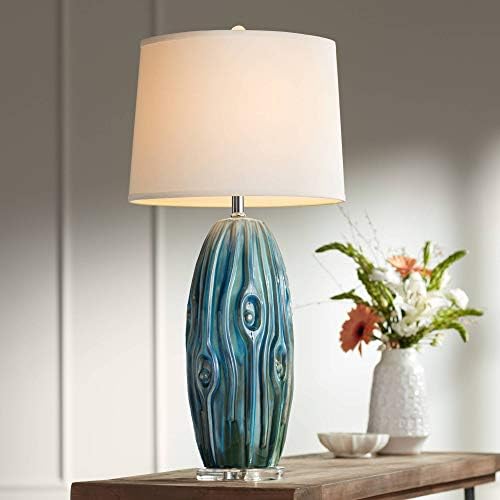 Eneya Moderna Primorska Moderne Lampe za Keramičke Plavo - Zelena Vrtloženje Glazura Neutralni Ovalni Abažur