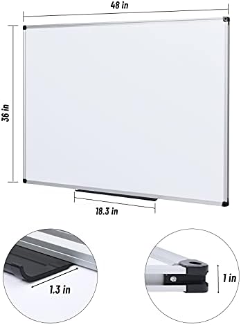Ploča s magnetnim suhim brisanja Board2by 48 x 36 Cm - 4 x 3 Velike Bijele ploče za zidove, Srebrni aluminijski Okvir, 1 Magnetski Gumica, 2 Olovke za zajednice, Crna odvojiva ladica za markere, 6 Magneta za ured